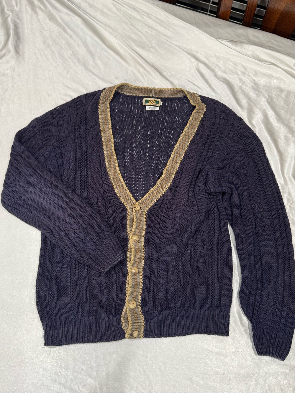 Vintage 90s Joseph Abboud Scotland Linen Cotton Cable Cardigan M
